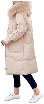 Uysa Womens Long Puffer Coats Winter Coats Women Thickened Warm Quilted Jacket Down Jackets Plus Size Overcoat Solid Outerwear with Faux Fur Hood Khaki