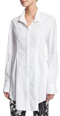 Donna Karan Long-Sleeve Button-Front Tunic, White
