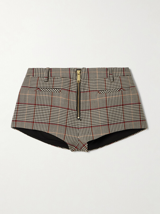 Self-Portrait Houndstooth Woven Shorts - Brown
