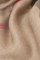 Thumbnail for your product : Burberry Frayed Checked Wool And Silk-blend Scarf - Beige