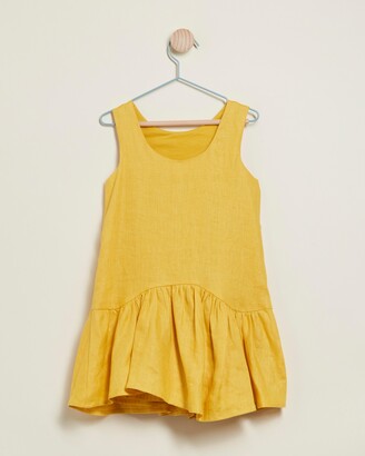 AERE Mini - Girl's Yellow Shift Dresses - Asymmetric Linen Dress - Kids-Teens - Size 7 at The Iconic