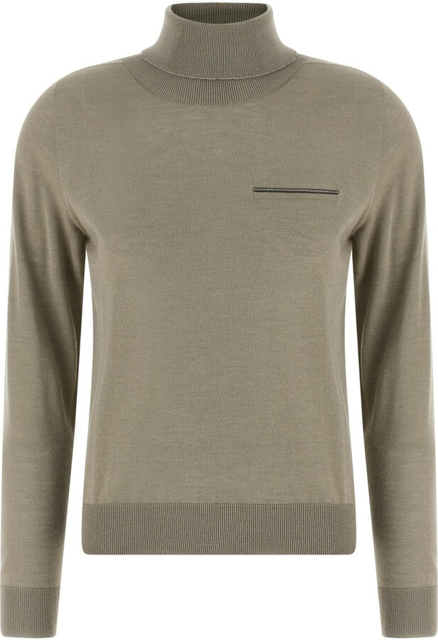 Peserico Turtleneck Sweater In Fine Cashmere And Silk With Jewel Detail