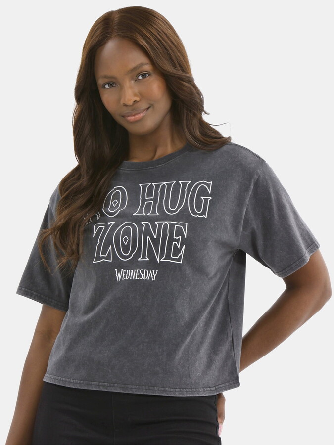 Wednesday Wednesday, Juniors Graphic Short Sleeve Tee, No Hug Zone, Sizes XXS-2XL