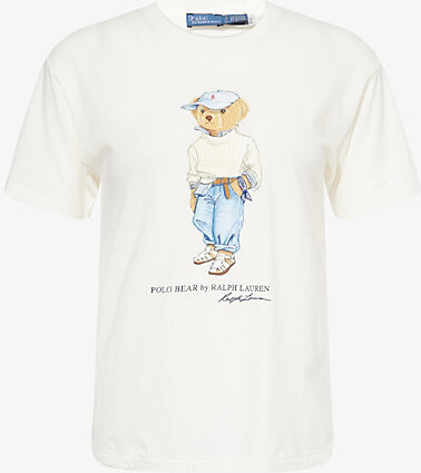 Polo Ralph Lauren Womens Nevis Polo Bear Logo-Print Cotton-Jersey T-Shirt L