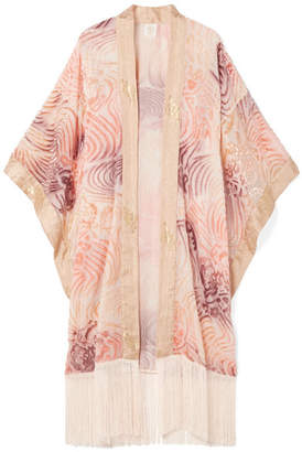 Anna Sui Love In The Mist Fringed Fil Coupé Chiffon Kimono - Pink