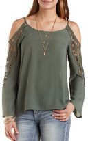 Thumbnail for your product : Charlotte Russe Crochet Trim Cold Shoulder Top