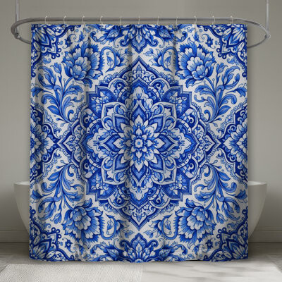East Urban Home Blue Floral Mandala Shower Curtains Extra Long