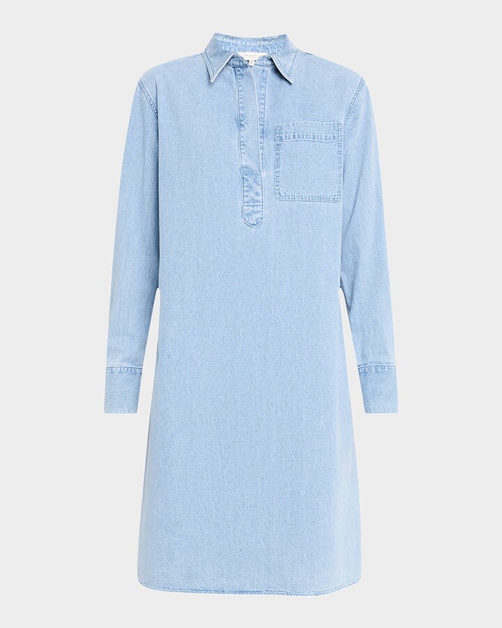 Lafayette 148 New York Patch Pocket Denim Popover Shirtdress