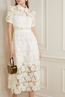 Self-Portrait Grosgrain-trimmed Guipure Lace Midi Dress - White