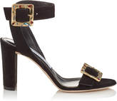 DACHA 85 Black Suede Sandals with Jewelled Buckle