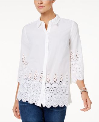 Charter Club Cotton Lace-Trim Shirt, Only at Macy's