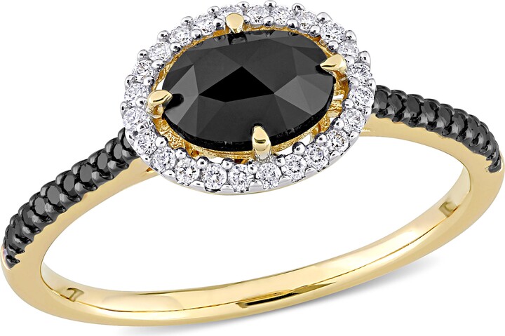 Mimi & Max 1 1/5ct TW Black and White Diamond Halo Engagement Ring 14k Yellow Gold