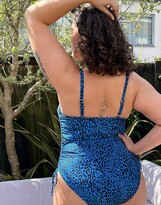 Thumbnail for your product : New Look Plus ruched side swimsuit in blue animal