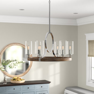 Vanessa 6 - Light Candle Style Wagon Wheel Chandelier