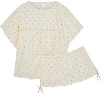 Three J NYC Anna Eyelet-embellished Cotton-voile Pajama Set