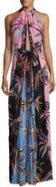 Thumbnail for your product : Emilio Pucci Printed Silk Keyhole Halter Gown, Black/Pink/Blue