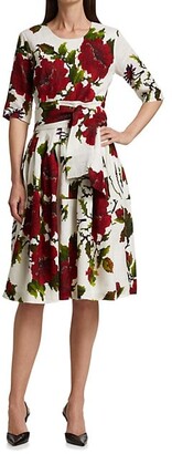 Samantha Sung Digital Floral Linen Crewneck Dress