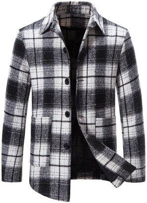 HULKAY Mens Plaid Trench Coat Casual Lapel Single Breasted Jacket Pea Coat Mid Long Windbreaker Business Jacket Overcoat