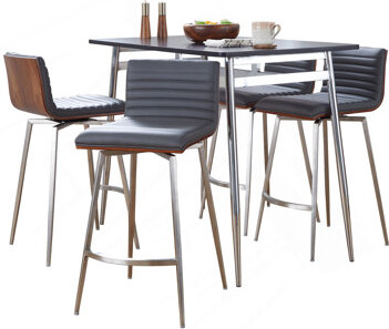 Wrought Studio Marcel-Mason Swivel Contemporary Counter Height Dining Set In Chrome Metal With Black Wood Tabletop And Stainless Steel Walnut Wood With White Faux L