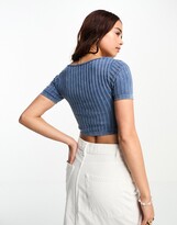 Thumbnail for your product : Stradivarius washed rib square neck tee in blue