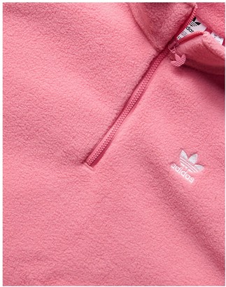 adidas adicolor three stripe quarter zip fleece sweatshirt in hazy rose