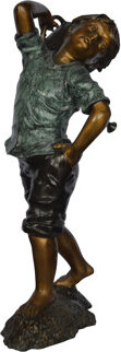 NIFAO Bronze Young Boy Holding a Watering Can Fountain - Size: 25"L x 17"W x 41"H.
