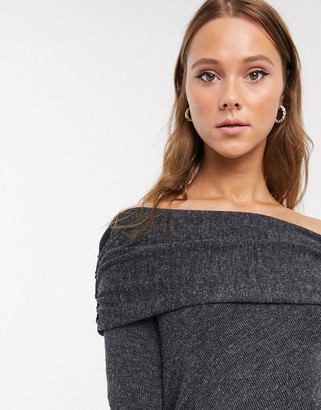 Topshop bardot knitted midi dress in charcoal