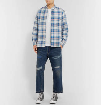 Beams Button-Down Collar Checked Cotton And Linen-Blend Twill Shirt