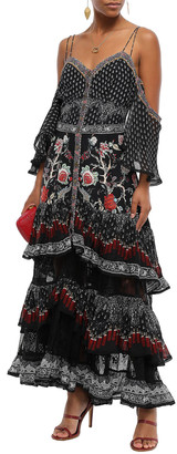 Camilla Cold-shoulder Tiered Printed Silk Crepe De Chine Maxi Dress