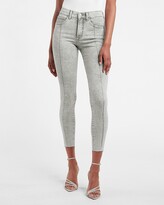 Thumbnail for your product : Express Mid Rise Gray Seamed Raw Hem Skinny Jeans