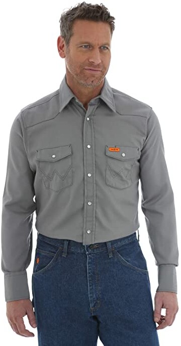 Wrangler Flame Resistant Snap Long Sleeve Lightweight Work Shirt - ShopStyle