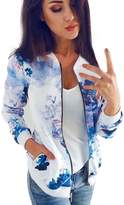 Thumbnail for your product : Changeshopping Women Stand Collar Long Sleeve Zipper Floral Printed Bomber Jacket (XXL, )