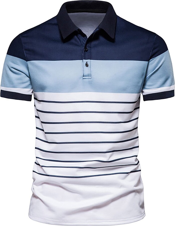 Fishoney Polo Shirt for Men Adult Men's Summer Shirt Short-Sleeved Button  Lapel Turn-Down Collar Stripe Stitching Casual Fashion T-Shirt Tennis Shirts  Mens England Golf Shirts Tops Navy ShopStyle