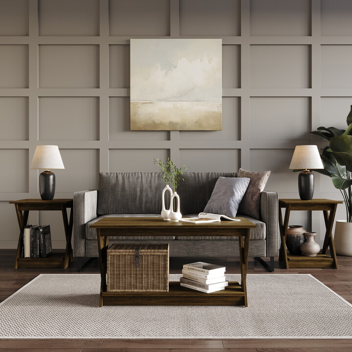 Home Design Emporia 3 Piece Coffee Table Set for Living Room, Brown, Easy Assembly