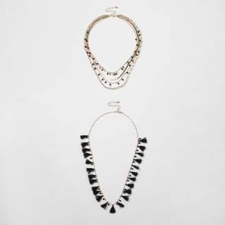 River Island Womens Black tassel bead multilayer necklace set
