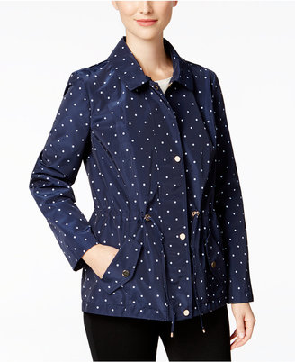 Charter Club Petite Water-Resistant Hooded Dot-Print Utility Jacket, Only at Macy's