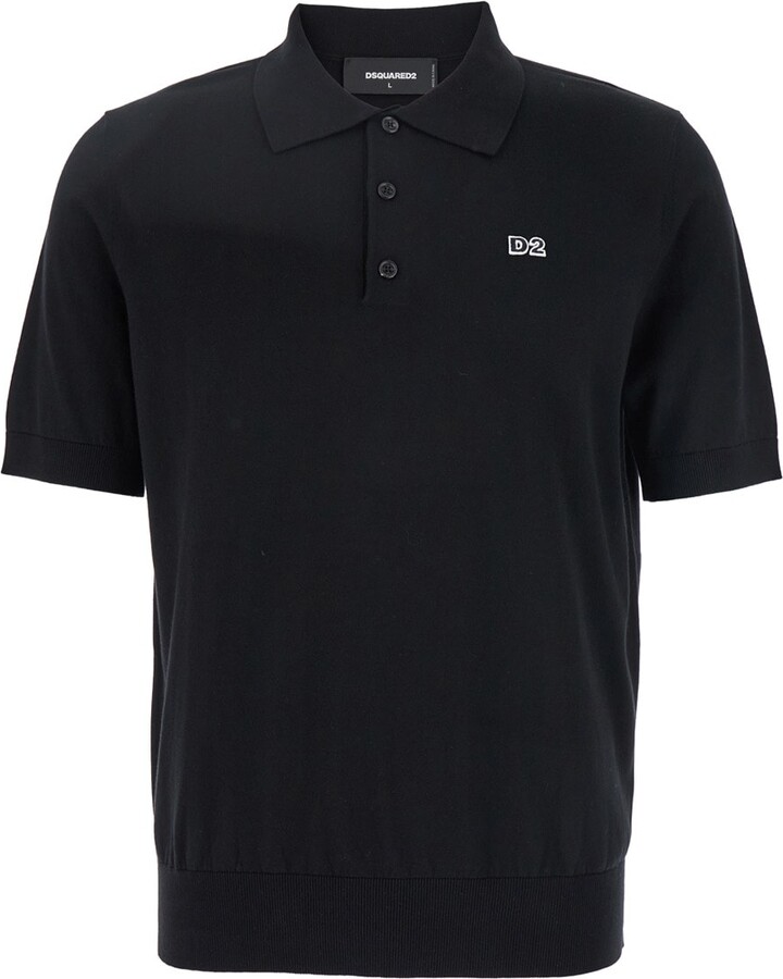 DSQUARED2 Black Polo Shirt With Classic Collar And Logo Lettering On The Front In Cotton Man