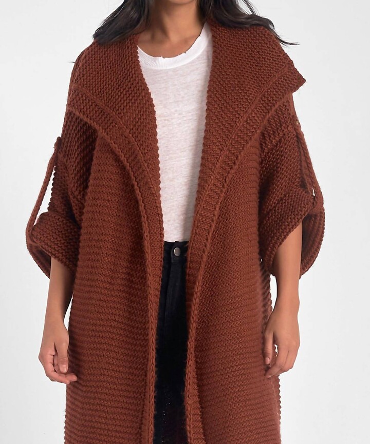 Elan International Reverse Jersey Cocoon Cardigan In Rust