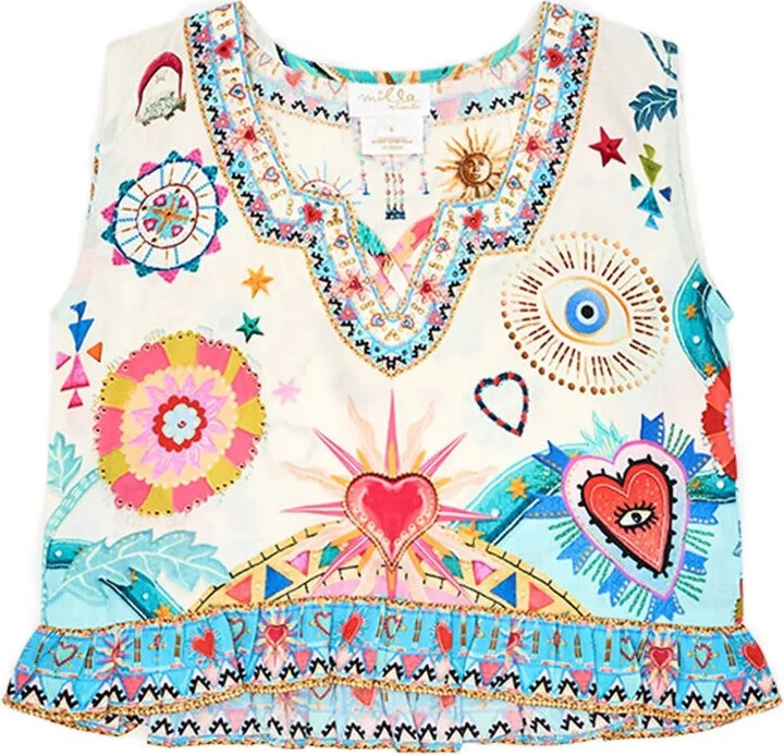 Camilla Kids Frill-Hem Print Top