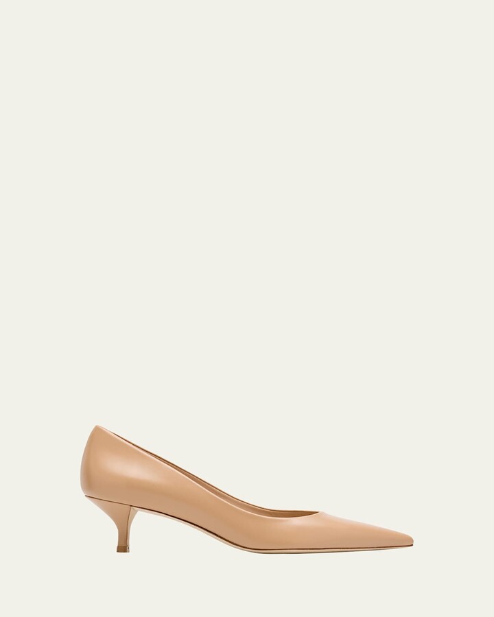 Stuart Weitzman Stuart Leather Kitten-Heel Pumps