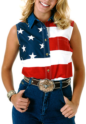 Roper Red American Flag Sleeveless Button-Up