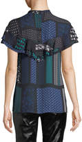 Thumbnail for your product : Derek Lam 10 Crosby Printed Ruffle Button-Back Silk Top