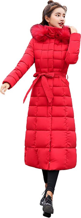 Women Long Cotton Padded Coat Faux Fur Hooded Winter Parka Slim Down Lammy Jacket Ladies Warm Quilted Padded Lightweight Trench Outwear Long Sleeve Tops Cardigan