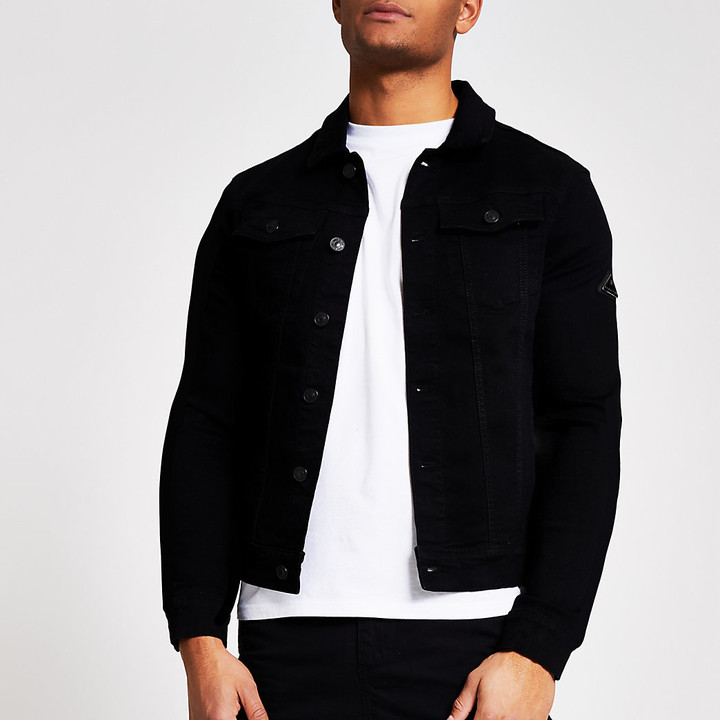 black muscle fit denim jacket
