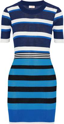 Diane von Furstenberg West Striped Ribbed Cotton-blend Mini Dress
