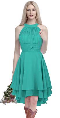 MenaliaDress Chiffon Halter High Low Country Bridesmaid Dresses Prom Gown M052LF US
