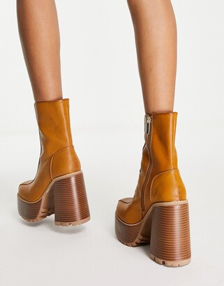 ASOS DESIGN Emotive high-heeled platform ankle boots in tan