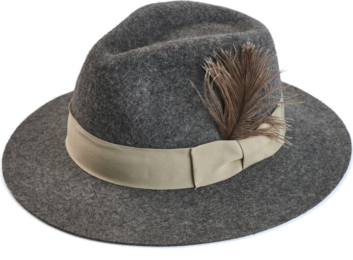 Justine Hats Women's Grey Fedora Hat With A Feather ShopStyle