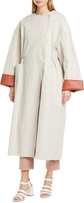 Rodebjer Portia Faux Leather Lined Linen Blend Coat