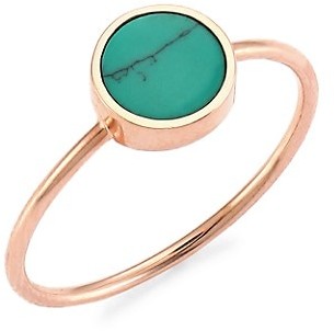 ginette_ny Mini 18K Rose Gold & Turquoise Disc Ring